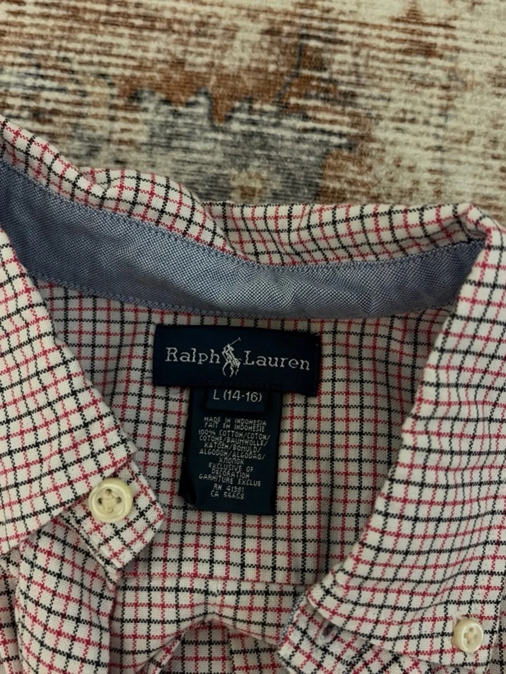 Ralph Lauren Red and White Mini Check Button-Down Shirt